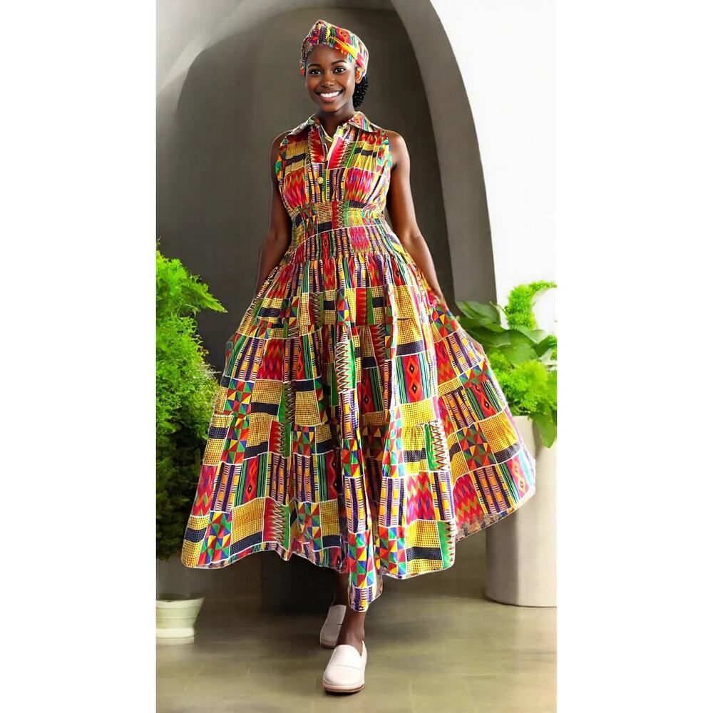 Middi Halter Smock Kente Dress (free size)